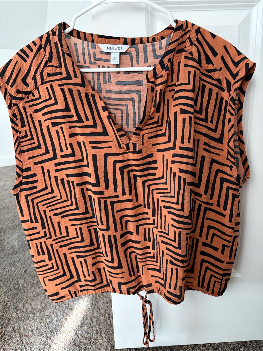 Nine West Rust and Black Geometric Drawstring Tank